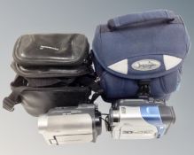 A Sony Handycam mini DV DCR-HC38 camcorder in carry bag together with a JVC mini DV GR-D72U