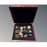 A coin collector's box containing a small quantity of costume jewellery together with a Durham