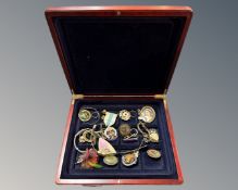 A coin collector's box containing a small quantity of costume jewellery together with a Durham