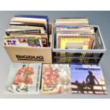 A box and crate of vinyl LPs, Shirley Bassey, Nat King Cole, The Seekers, Andy Williams,