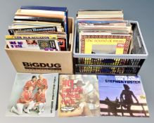 A box and crate of vinyl LPs, Shirley Bassey, Nat King Cole, The Seekers, Andy Williams,