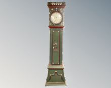 A Scandinavian painted pine longcase clock, signed Jens Jensen, with pendulum and winding key,