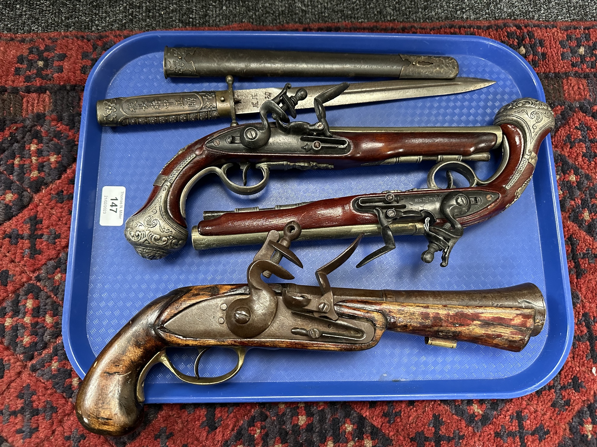 A pair of reproduction flintlock style pistols, - Image 2 of 7