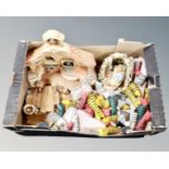 A box containing three Pendelfin rabbit buildings and around 30 sets of Fairtrade cats.