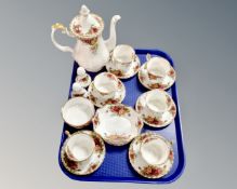 A tray of 19 pieces of Royal Albert Old Country Roses tea china.