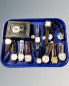 A tray containing boxed contemporary pocket watch together with a quantity of lady's and gent's
