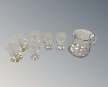 A tray containing a pair of Edinburgh crystals rummers with amber coloured bases,