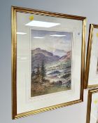 Ralph Morley : River Valley with Mountains Beyond, watercolour, signed, 34 cm x 25 cm, framed.