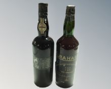 A bottle of Graham's Fine Old Port matured in wood together with a further bottle of port.