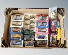 A box containing a quantity of mostly boxed die cast vehicles including Corgi, Days Gone etc.