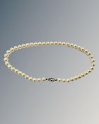An early 20th century pearl necklace with 9ct white gold clasp, length 32.5 cm.