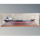 A scale model of the ship M.T. Danila, in display case measuring 98cm by 27cm.