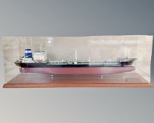 A scale model of the ship M.T. Danila, in display case measuring 98cm by 27cm.