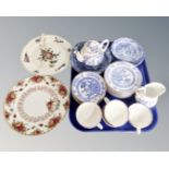 A tray containing a quantity of Spode blue and white porcelain Royal Albert Old Country Roses plate