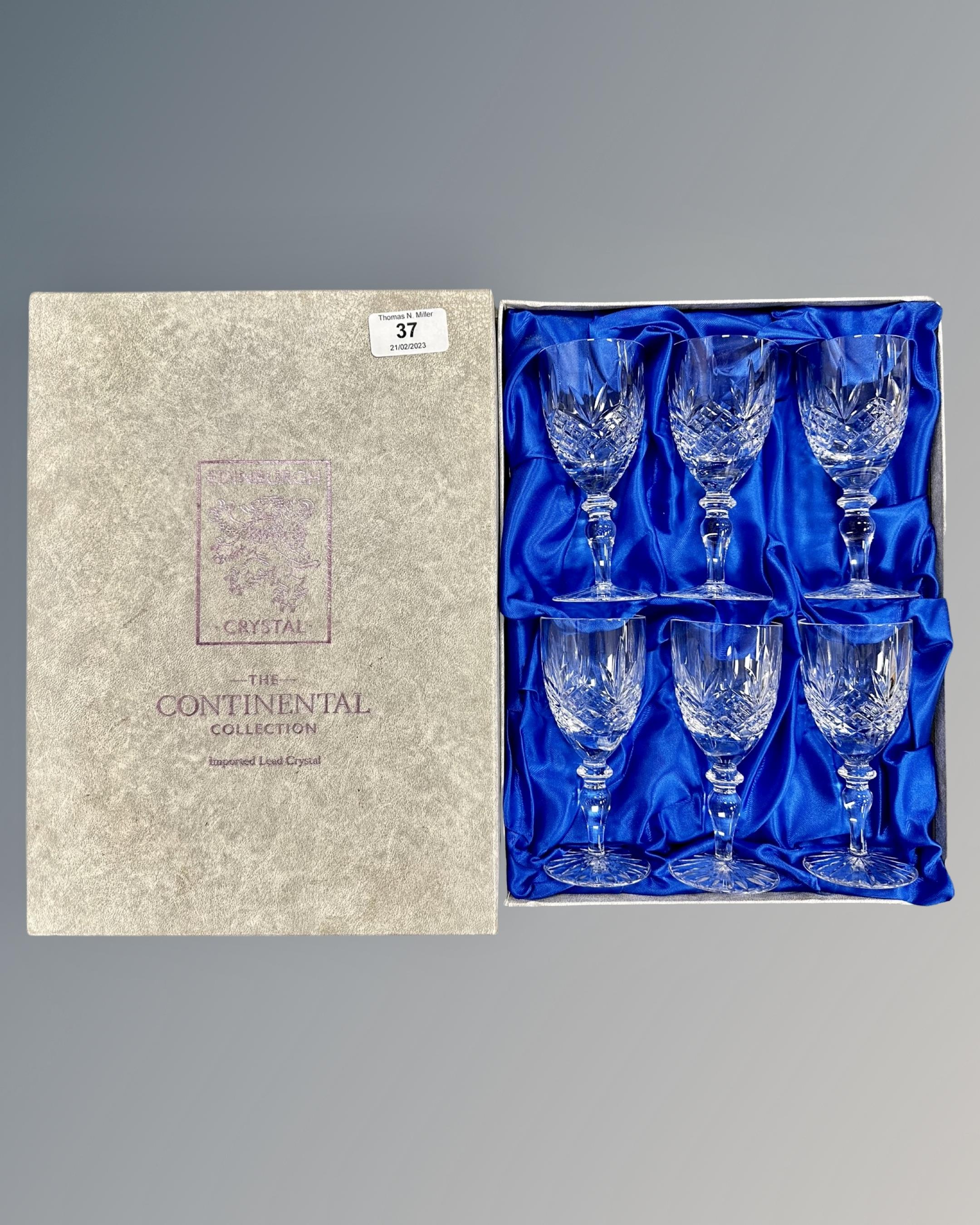 Edinburgh Crystal - The Continental Collection - A boxed set of six lead crystal sherry glasses,