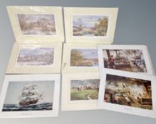 A box of approximately 9 unframed prints, some limited edition, naval scenes etc.