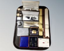 A tray containing boxed and unboxed lighters including Ronson and Brother,