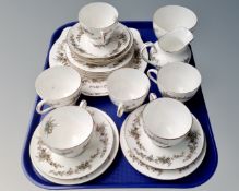 A tray of approximately 20 pieces of Minton Greenbriar tea china.