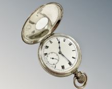 A silver half hunter pocket watch, Dennison watch case Ltd,