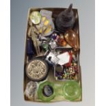 A tray of miscellaneous items including AA badge, 1960's Ban The Bomb necklace,