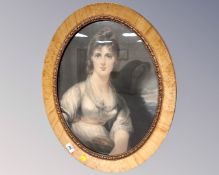 An eighteenth century style oval portrait print in gilt birch frame, 51cm by 41cm.