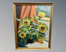 D. Brasch (20th century) : Still life with sunflowers, oil on canvas, 83cm by 63cm.