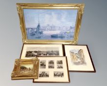 A large gilt framed print depicting The River Tyne in the 19th century, further pictures and prints.