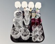 A tray containing assorted glass drinking vessels and tankards.