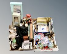 Two boxes containing gent's wristwatch, collector's dolls, action men etc.