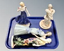 Four china figures of lady's by Old Tuptonware, Nao, Royal Worcester and Capodimonte.