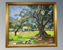 20th century school : Rural landscape with trees, oil on canvas, 68cm by 59cm.