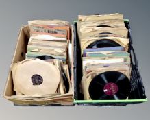 Two crates containing vinyl 78s.