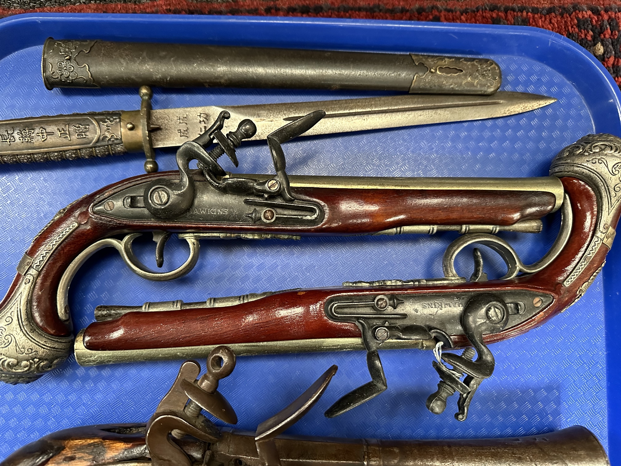 A pair of reproduction flintlock style pistols, - Image 3 of 7