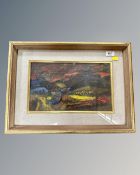 20th Century School : Brooding Hills, oil on board, titled verso but not signed, 34cm by 20cm.