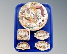 Five pieces of Royal Crown Derby Olde Avesbury china including plates,