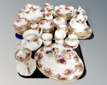 Approximately 93 pieces of Royal Albert Old Country Roses tea, dinner and cabinet china.