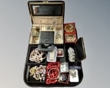 A tray containing contemporary jewellery box containing costume jewellery, bead necklaces, pendants,