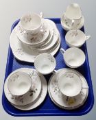 A tray of approximately 23 pieces of Royal Adderley Silver Rose tea china.