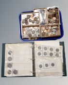 A tray and an album containing a quantity of British pre-decimal coins including crowns,