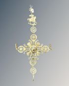 An eastern orthodox brass twin-candle wall sconce/crucifix, length 71cm.