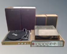 A collection of audio equipment including Elizabethan turntable,