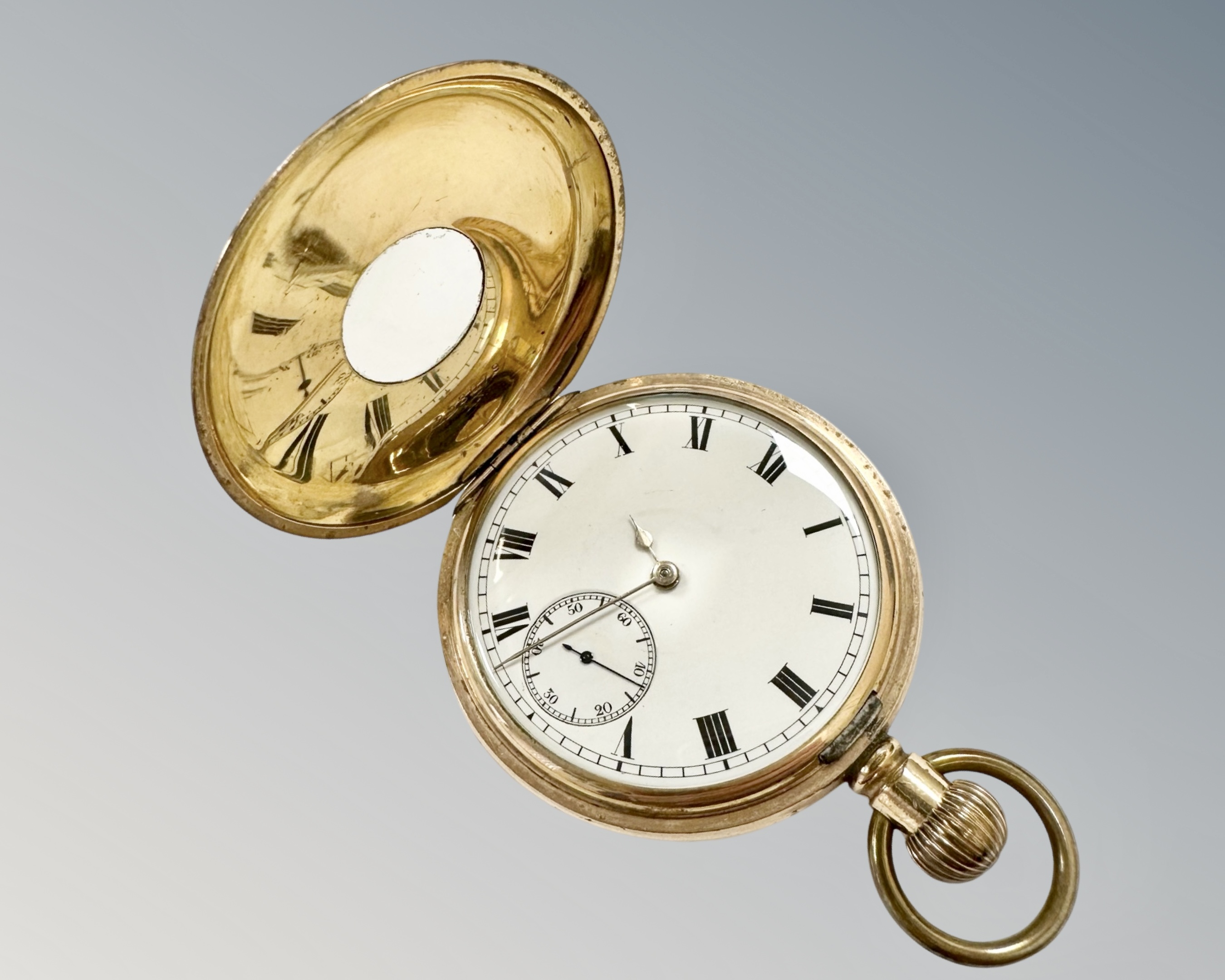 A 10ct gold plated half hunter pocket watch by Waltham 'Marquis' Mass movement numbered 14808271