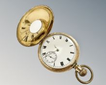 A 10ct gold plated half hunter pocket watch by Waltham 'Marquis' Mass movement numbered 14808271