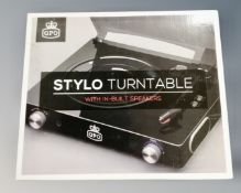 A boxed GPO Stylo turntable.