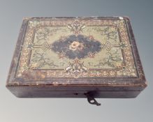 A Victorian table box containing a quantity of cast brass animal figures.