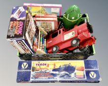 A crate containing Veron river police patrol launch construction kit, Tri-Ang model,