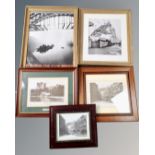 Five framed pictures of local interest including two depicting The Tyne Bridge,