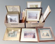 Two boxes containing assorted antiquarians pictures and prints, local scenes,