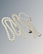 Two antique pearl necklaces,