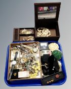 A tray containing a quantity of costume jewellery, gent's wristwatch, dress rings,